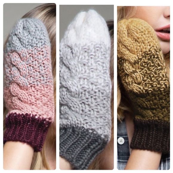 Accessories - 🧶Chunky cable knit mitten with rib knit band and faux fur lining🧶